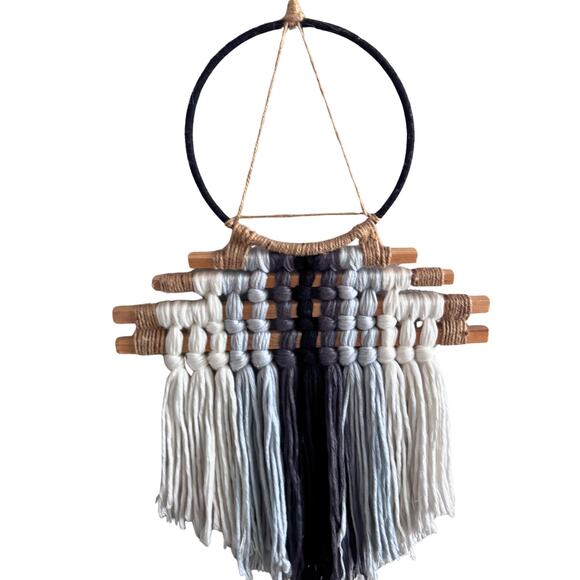 Handmade Macramé Wall Hanging – Neutral Boho Decor in Black, Gray & White - Picture 2 of 8
